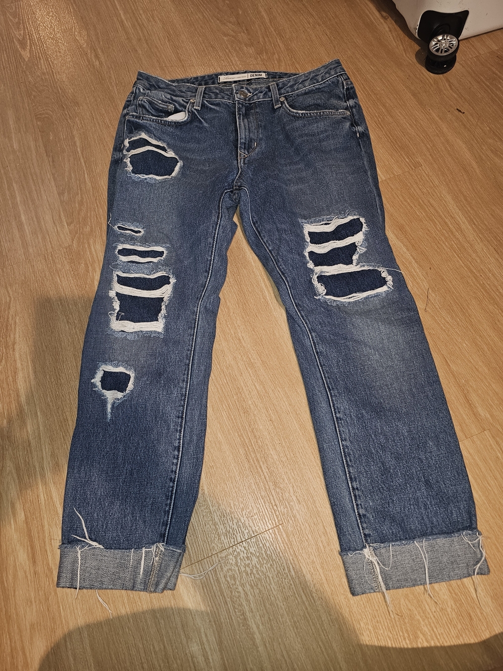 Lovers + Friends Distressed Cropped Blue Jeans